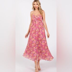 By The River pink floral pleaded sundress